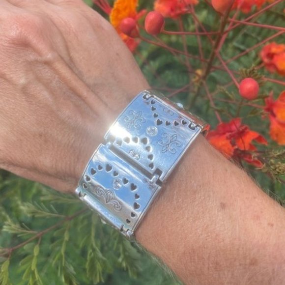 BRIGHTON Large Silver Link Swarovski Crystal Bracelet with Rhinestones
